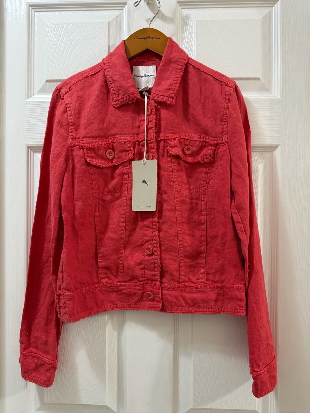 Tommy Bahama Two Palms Linen Jacket XXS Petite Blitz Red Raw Edge NWT
